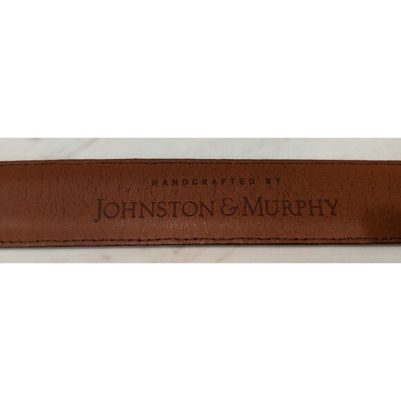 JOHNSTON & MURPHY Brown Analine Kipskin Shoulders Leather Belt Brass Buckle  36 - Picture 6 of 7